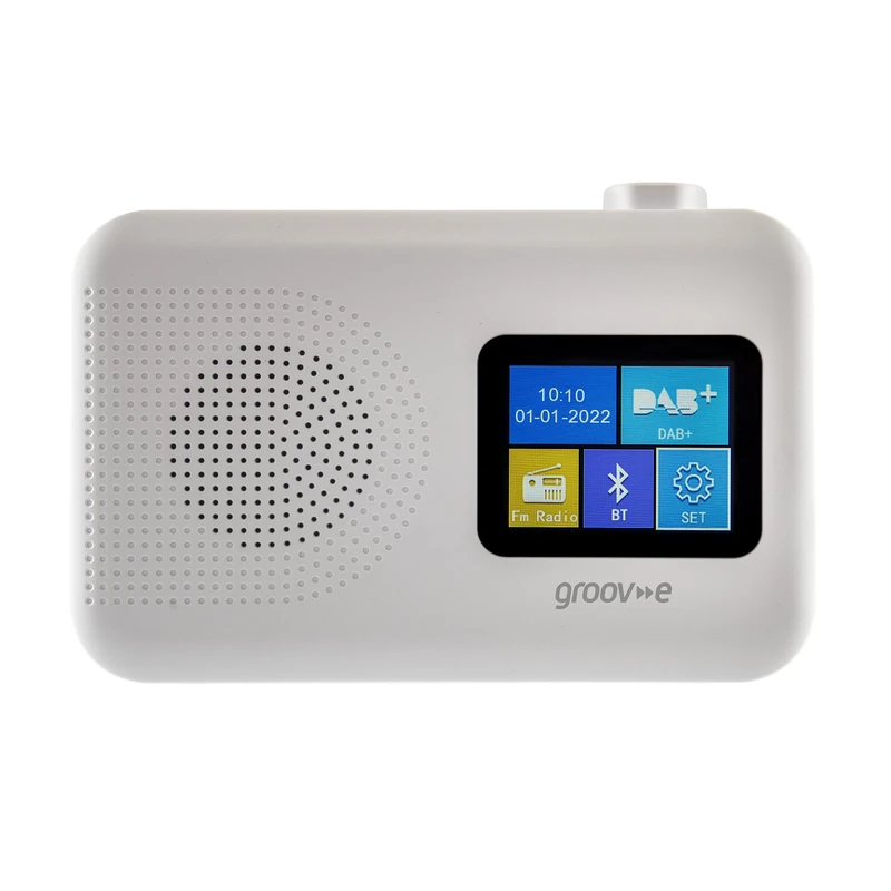 groov e Berlin DAB & FM Digital Radio - Colour Screen LCD Display - Built-In Alarm Clock & Bluetooth Connectivity - Mains or Battery Operated - Portable Radio - 60 Preset Stations - White