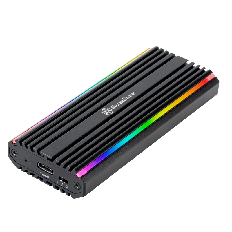 SilverStone Technology SST-MS13 - USB-C 3.2-Gen2-10Gbps NVMe/SATA M.2 SSD RGB Enclosure 71175 Black