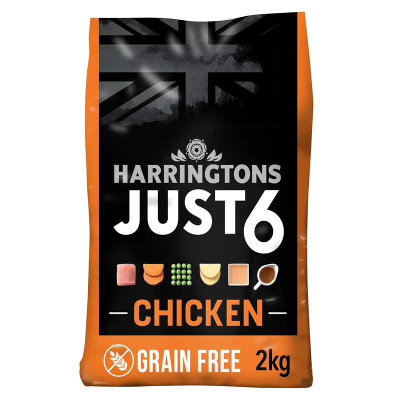 Harringtons Just 6 Complete Grain Free Dry Adult Dog Food Chicken 2kg (Pack of 4) - With Added Fresh Baked Bites