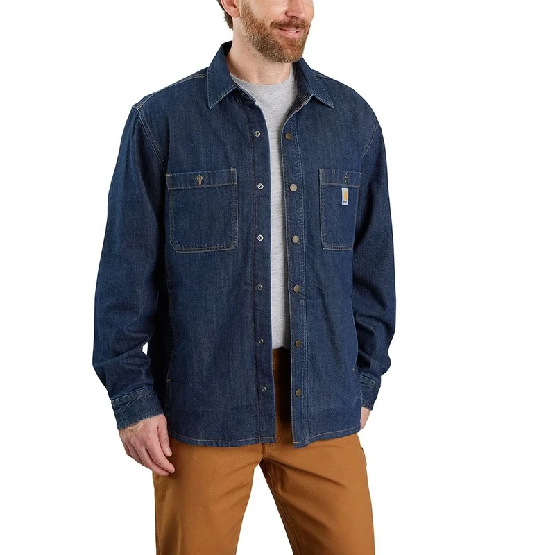 Carhartt Men's Relaxed Fit Denim Fleece Lined Snap-Front Shirt, Glacier, S