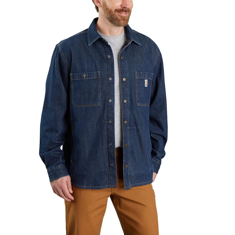 Carhartt Men's Relaxed Fit Denim Fleece Lined Snap-Front Shirt, Glacier, XXL - Image 1