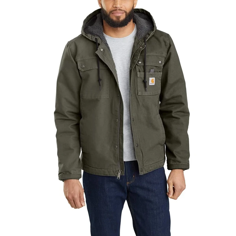 Carhartt Men's Relaxed Fit Washed Duck Sherpa-Lined Utility Jacket, Moss, L