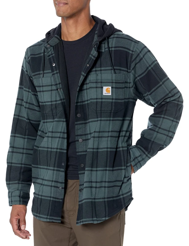 Carhartt Men Lightweight Jacket Flannel Fleece Lined Hooded, Color:elm, Size:2XL