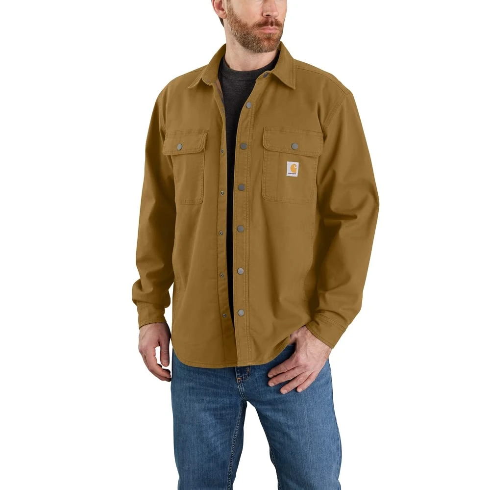 Carhartt Men's Rugged Flex Relaxed Fit Canvas Fleece Lined Shirt Jac, Oak Brown, Medium