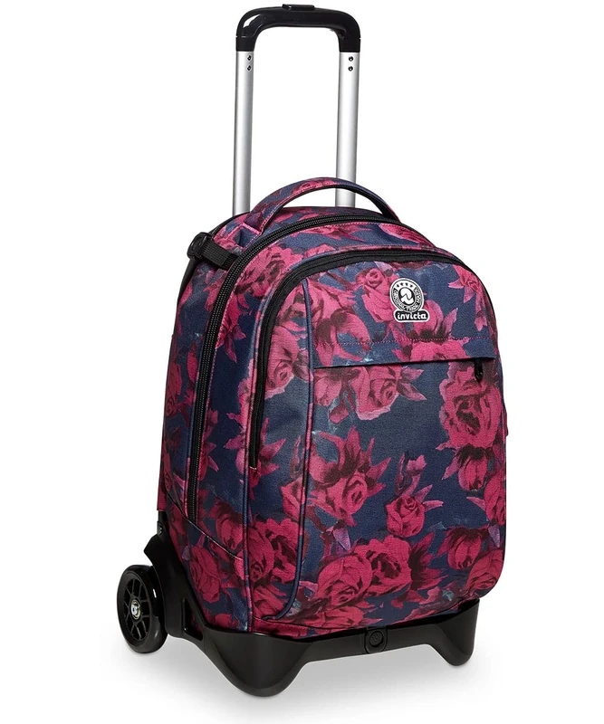Invicta Rolling backpack, NEW Tech ROSES FANTASY Wheeled Book Bag, 3 in 1, Detachable Backpack + Trolley, for Teen, Girls&Boys, For School, Sport, Free Time, Laptop Sleeve, Italian Design, pink