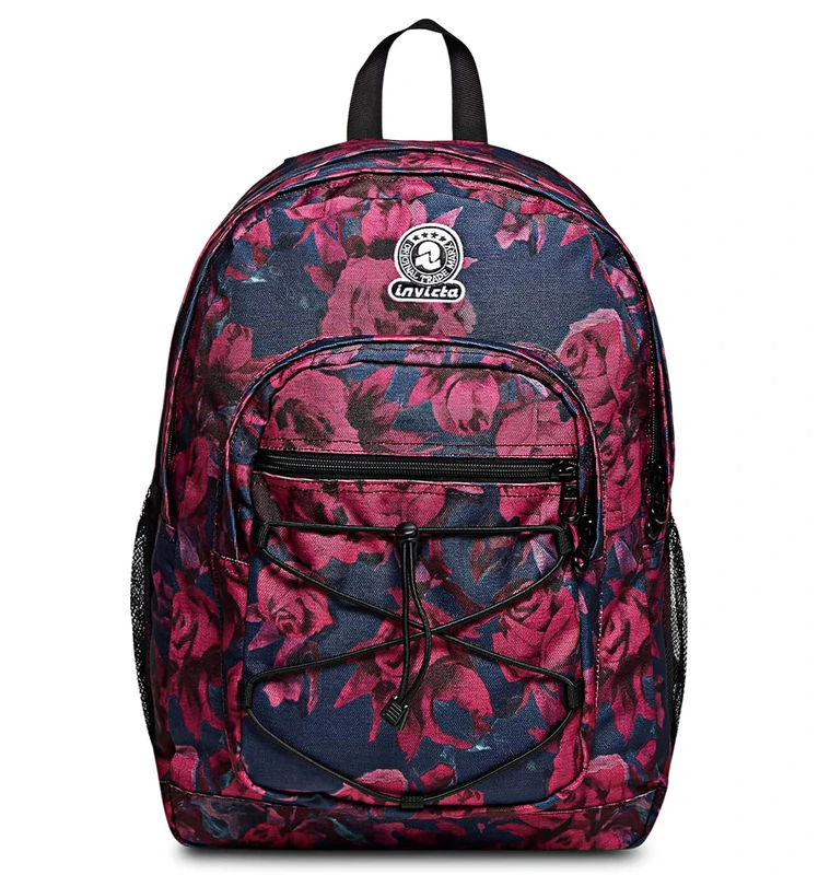 Invicta Backpack, DIAL ROSES FANTASY Eco-friendly Knapsack, Book Bag, for Teen, Girls&Boys, 38 LT, For School, Sport, Free Time, with Side Pockets & Laptop Sleeve, Italian Design, black/pink
