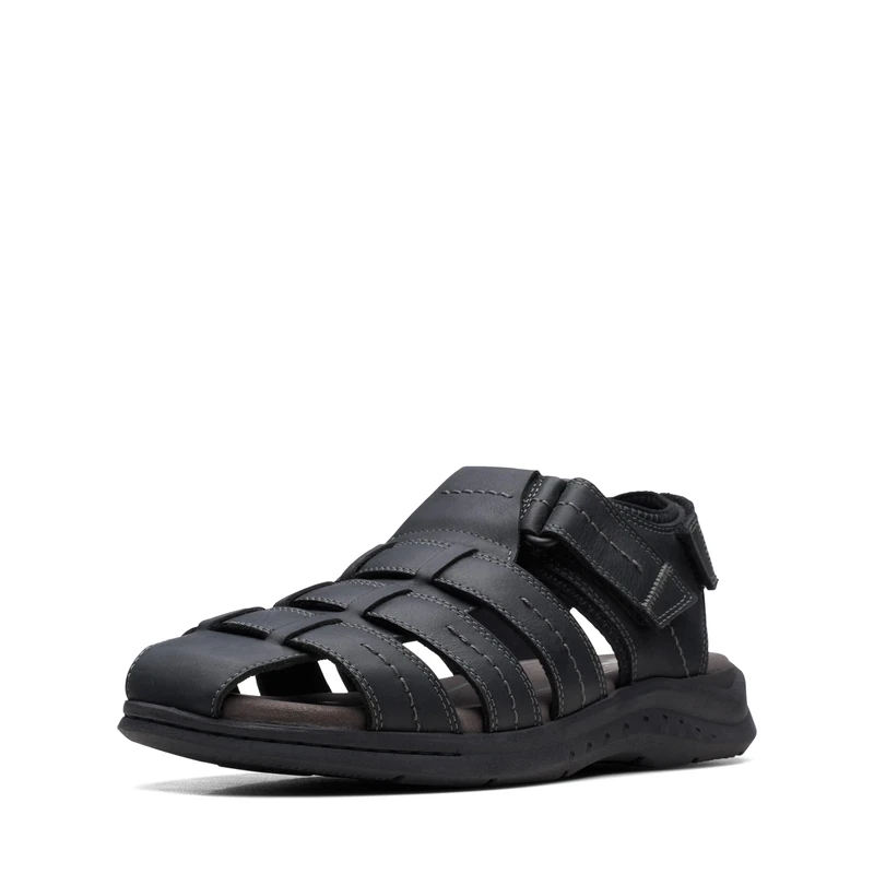 Clarks Men's Walkford Fish Fisherman Sandal, Black Tumbled Leather, 8.5 UK
