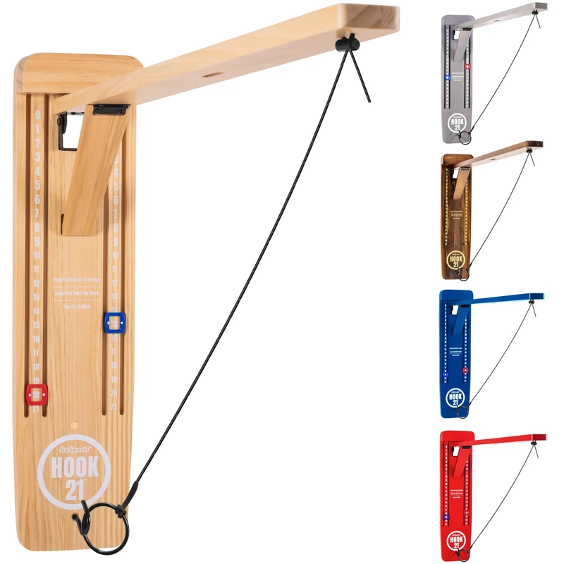 GoSports Hook 21 Wall Mounted Ring Swing Game with Foldable Arm - Play Indoors or Outdoors