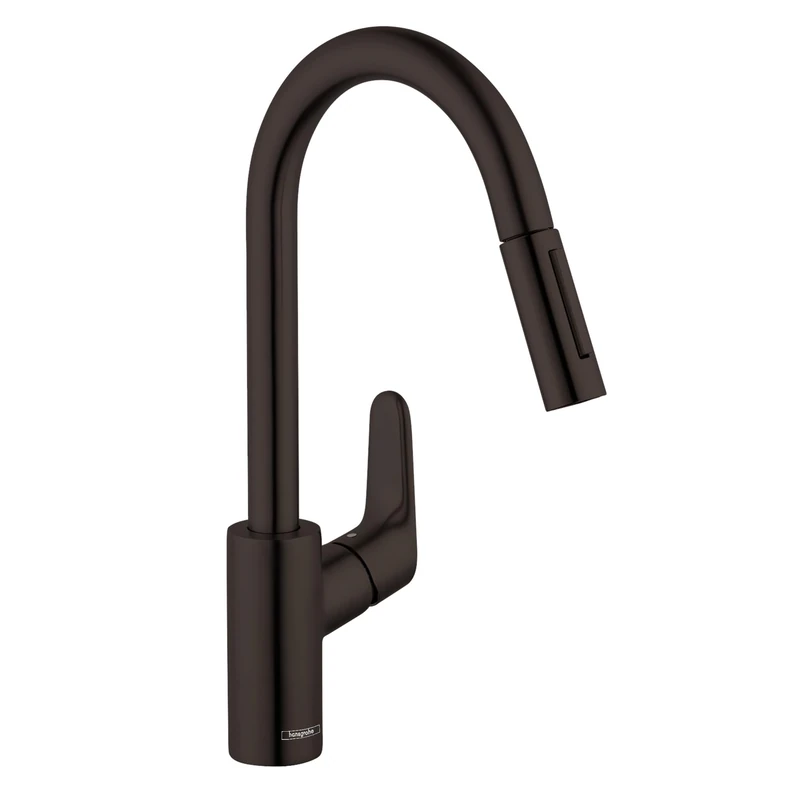hansgrohe Focus Black High Arc Kitchen Faucet, Kitchen Faucets with Pull Down Sprayer, Faucet for Kitchen Sink, Magnetic Docking Spray Head, Matte Black 04505670, 1.75