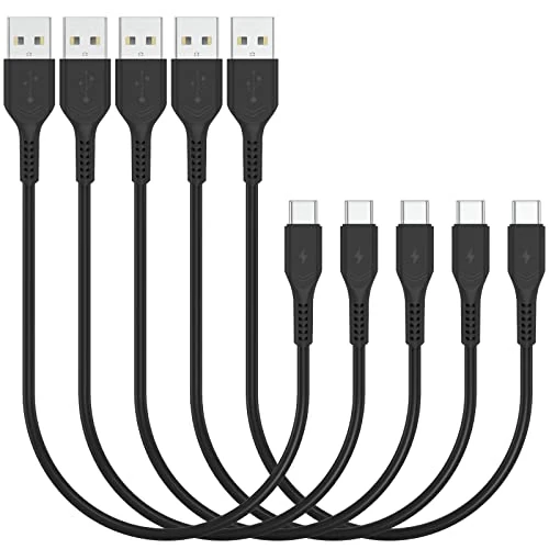 PEAKLIFT 0.3m Short USB C Cable [5Pack], 30cm USB Type C Fast Charger Cable Small USB A to USB C Lead Compatible with Samsung Galaxy A22 A13 A53 A32 S20 S21, Xiaomi 11 10 Pro, Huawei, Pixel6 (Black)