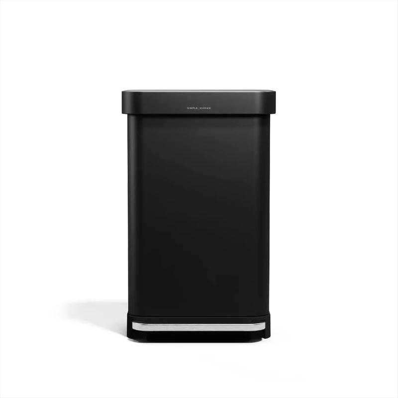 simplehuman Rectangular Pedal Bin, 45L Kitchen Bin, Liner Rim System, Liner Pocket®, 150,000-Step Pedal, Lid Shox® Silent Close, Matte Black Steel