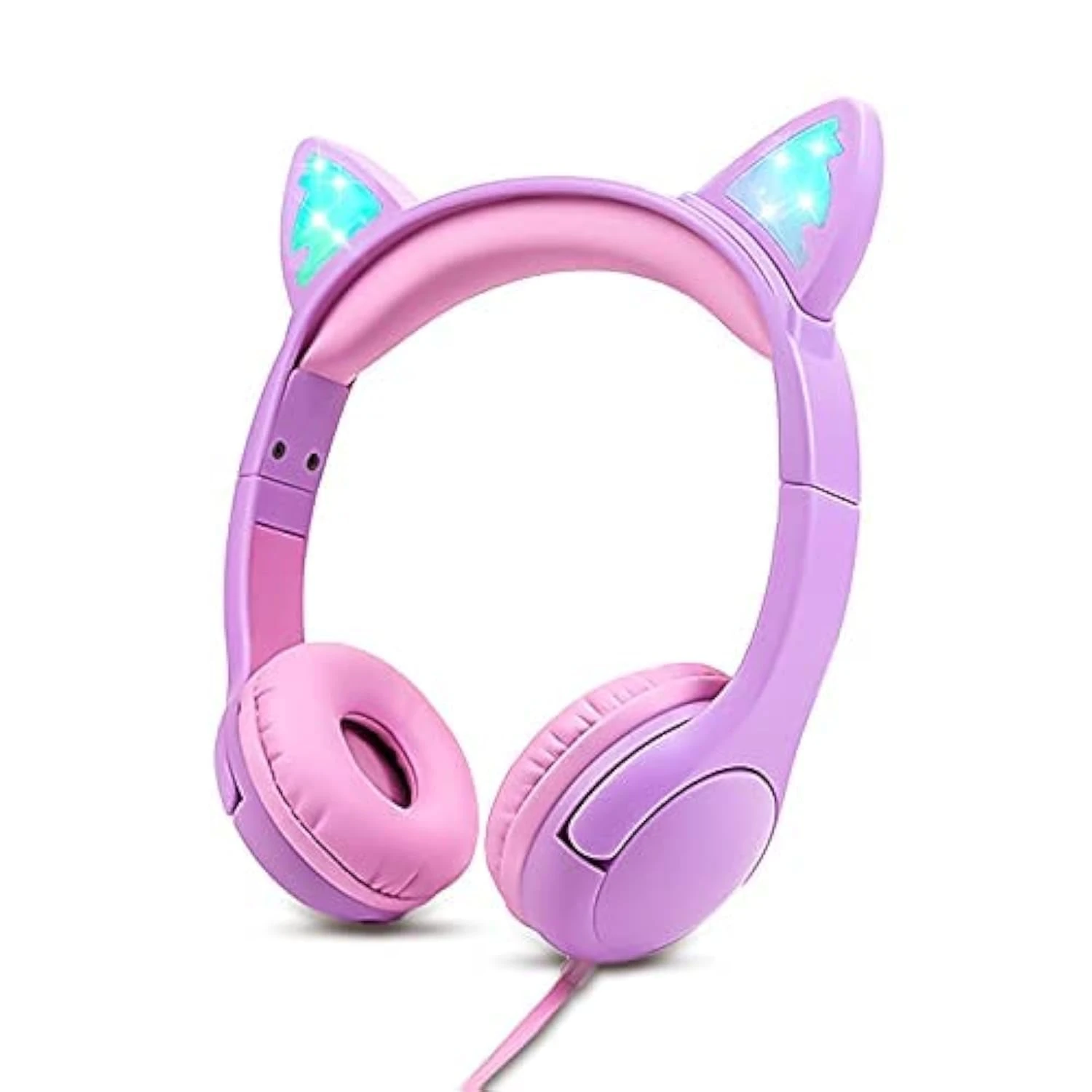 Olyre Kids Headphones, Safe 85db Volume Control Light Up Cat Ear Headphones with Sharing Port for Classroom/Travel/Homeschool, Sparkling Birthday Gifts for Girls & Boys - Purple/Pink