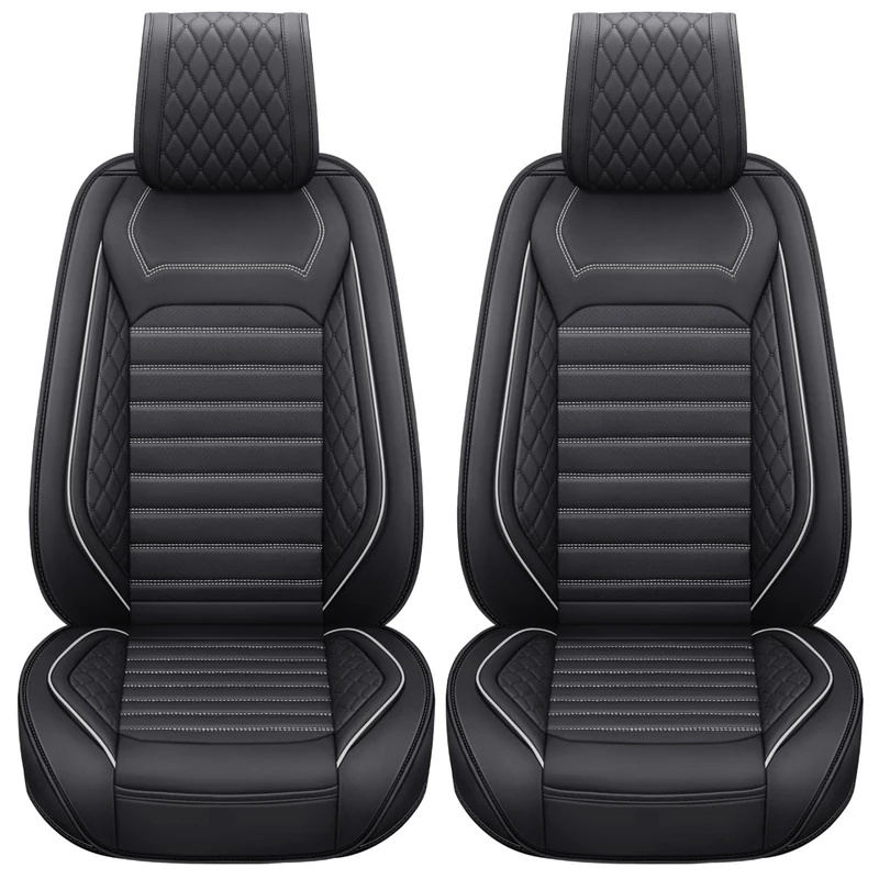 Aierxuan Front Seat Covers Car Universal Fit for Highlander Corolla Chr Pirus Camry Rav4 Tacoma Yaris Sienna Venza FJ Cruiser Forester Legacy Outback Impreza Tribeca WRX (2PCS Front, Black-White)