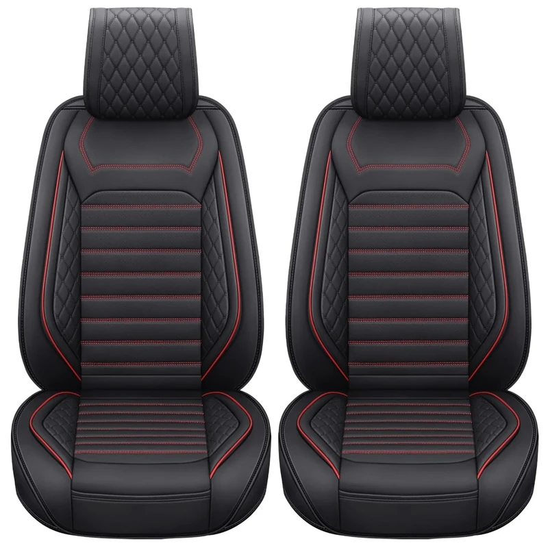 Aierxuan Front Seat Covers Universal Fit for Rogue Murano Pathfinder Armada Sentra Xterra Frontier Titan Versa Maxima Waterproof Leather Protectors Anti-Slip Cushions(2PCS Front,Black-Red)