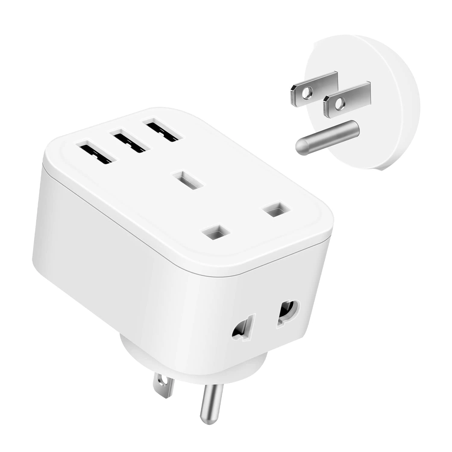 UK to US Plug Adapter, FDTEK USA Travel Adapter with 3 USB, Type B Power Adapter from UK for American Canada Thailand Mexico Colombia 5 in 1 American Outlet Plug Adapter for Travel