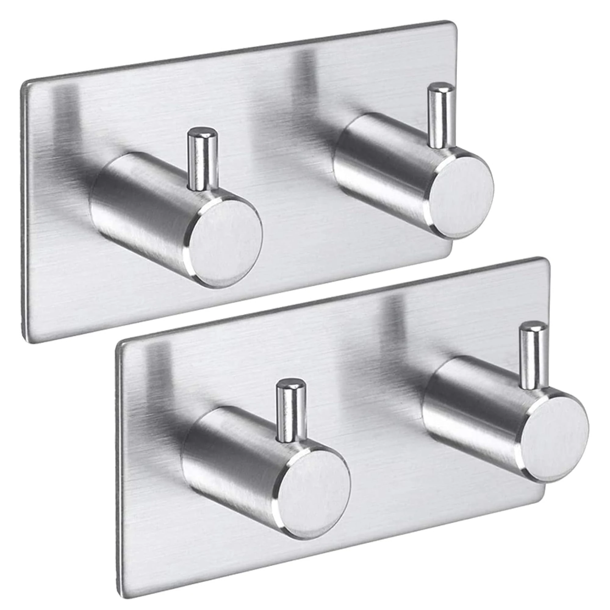 Aikzik Self Adhesive Hooks, Strong Sticky Hook for Hanging, Stainless Steel Heavy Duty Stick on Hooks, Tea Towel Hook for Kitchen Bathroom, 2 Pack