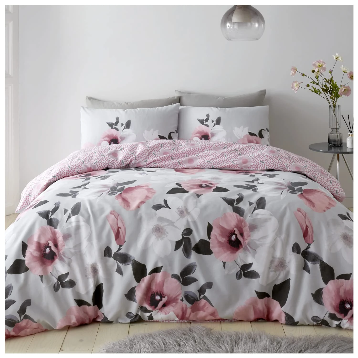 GC GAVENO CAVAILIA Premium Floral Duvet Cover King Size, Warm & Cosy Washable Quilt Covers With Pillowcases, Blush Pink, 705925