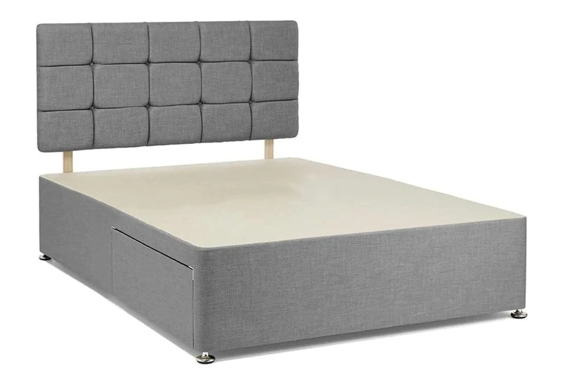 Divan Beds Deals – Chic Grey Chenille Divan Single Bed Frame | Sleek Bed Frame with 20” Cube Headboard & 2 Storage Drawers | Complete Bedroom Decor Bed Frame
