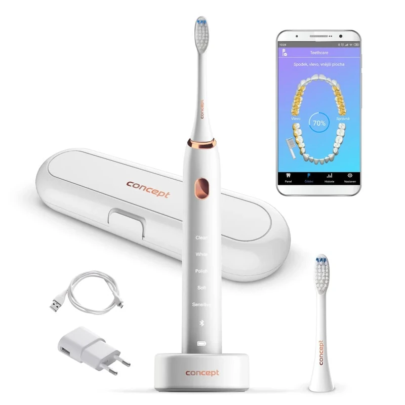 CONCEPT ZK5000 Sonic Toothbrush with Perfect Smile Application and Charging, Travel Case, White
