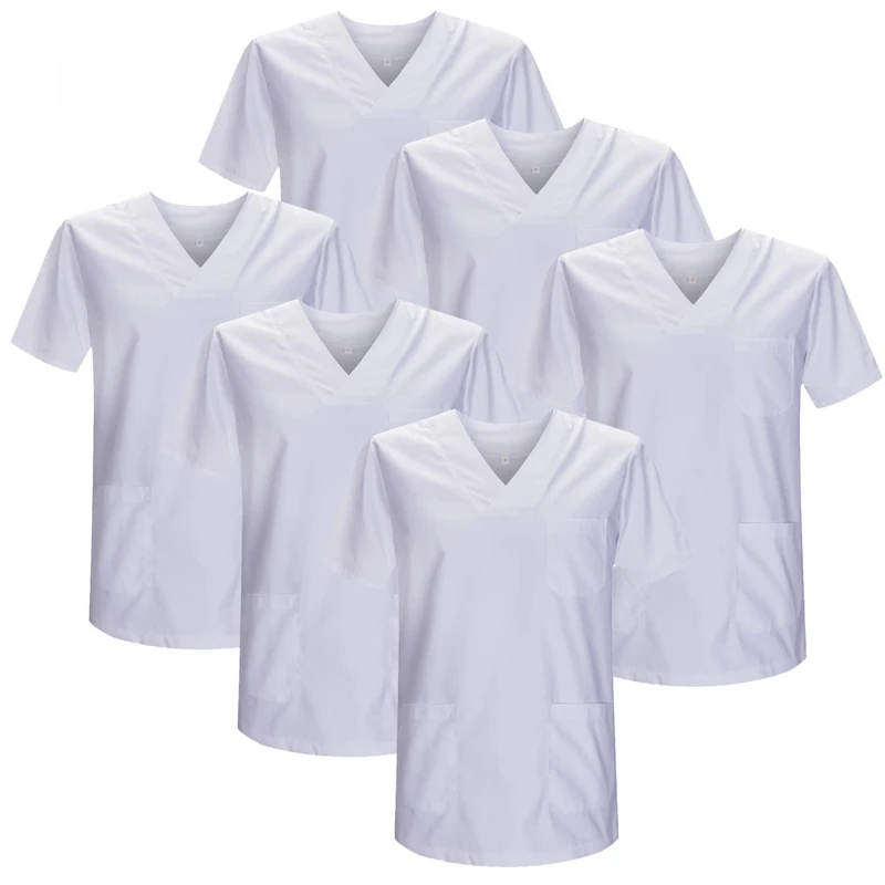 MISEMIYA - Pack of 6 Units - Scrub Top Unisex Scrubs - Medical Uniform V-Neck Tunic Scrub Top - Large, White 21