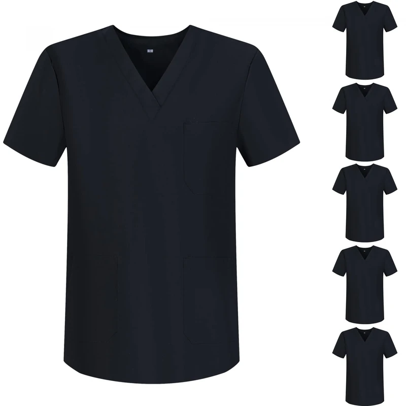 MISEMIYA - Pack of 6 Units - Scrub Top Unisex Scrubs - Medical Uniform V-Neck Tunic Scrub Top - Small, Black 68