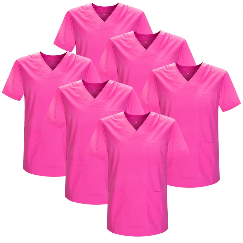MISEMIYA - Pack of 6 Units - Scrub Top Unisex Scrubs - Medical Uniform V-Neck Tunic Scrub Top - Medium, Fuchsia 21