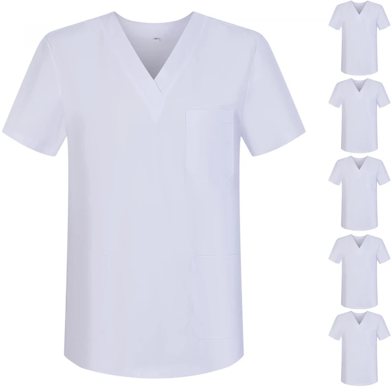 MISEMIYA - Pack of 6 Units - Scrub Top Unisex Scrubs - Medical Uniform V-Neck Tunic Scrub Top - Large, White 68