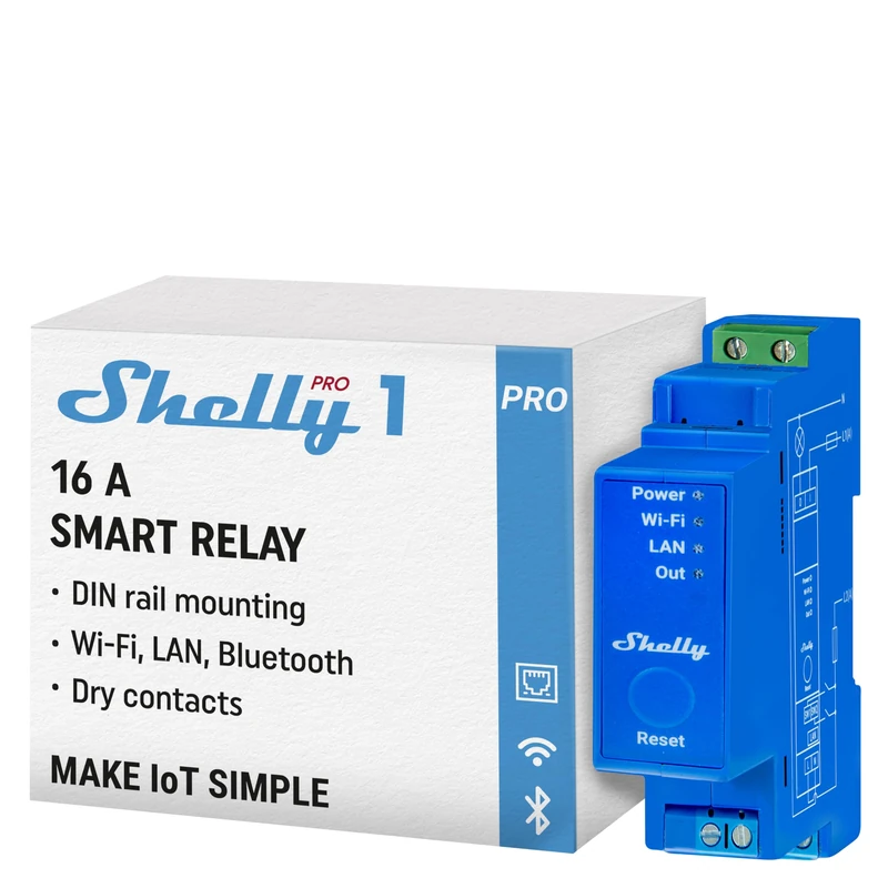Shelly Pro 1, Wi-Fi 1 Channel Smart Relay Switch with Dry Contacts, Home Automation, Compatible with Alexa & Google Home, iOS Android App, No Hub Required, Remote Control & Timer Schedule