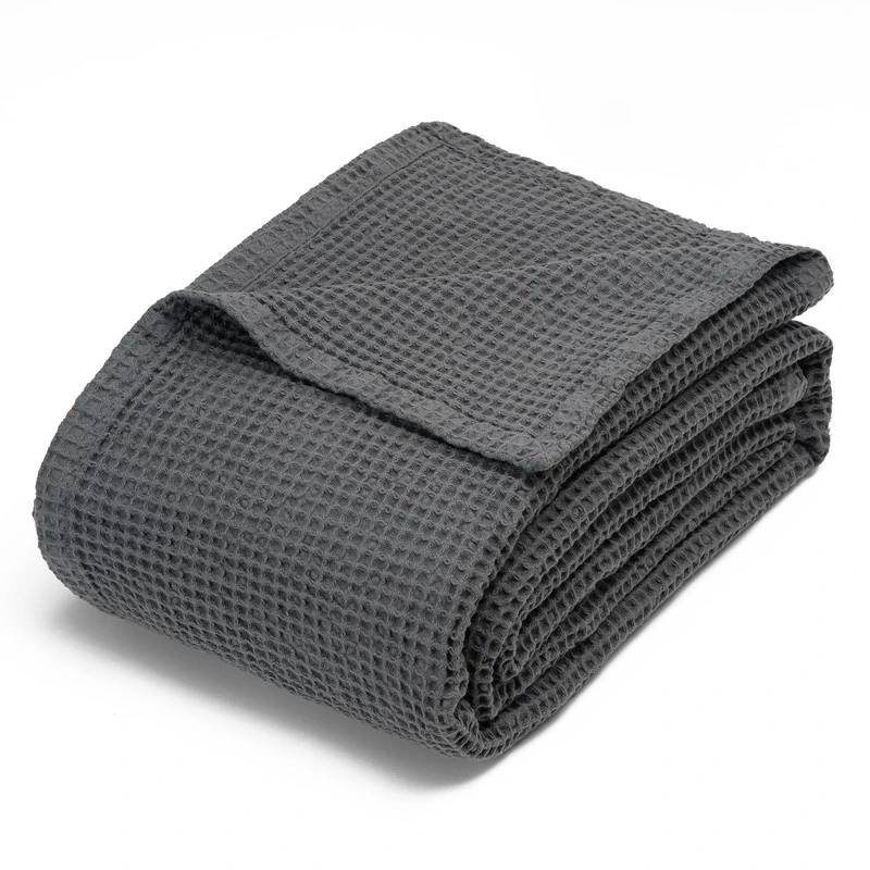 King Size Waffle Blanket - 100% Organic Cotton, Waffle Weave, Premium Quality, Lightweight, Breathable, All-Natural, Toxic-Free Blanket - 108”x92” (Gray - King/California-King)