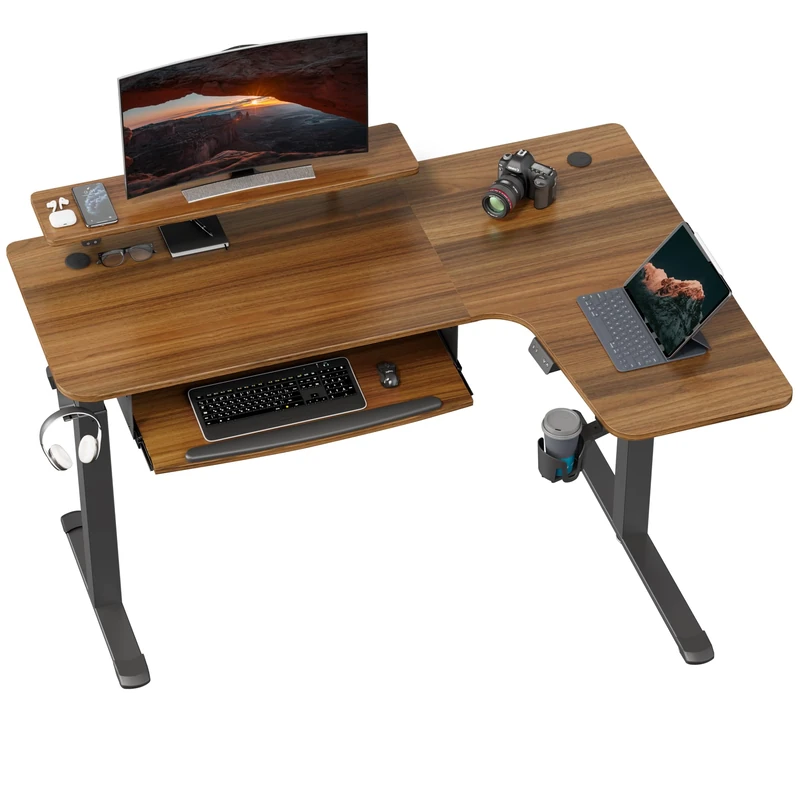 EUREKA ERGONOMIC L-Shaped Standing Desk 155cm Dual Motor - Walnut