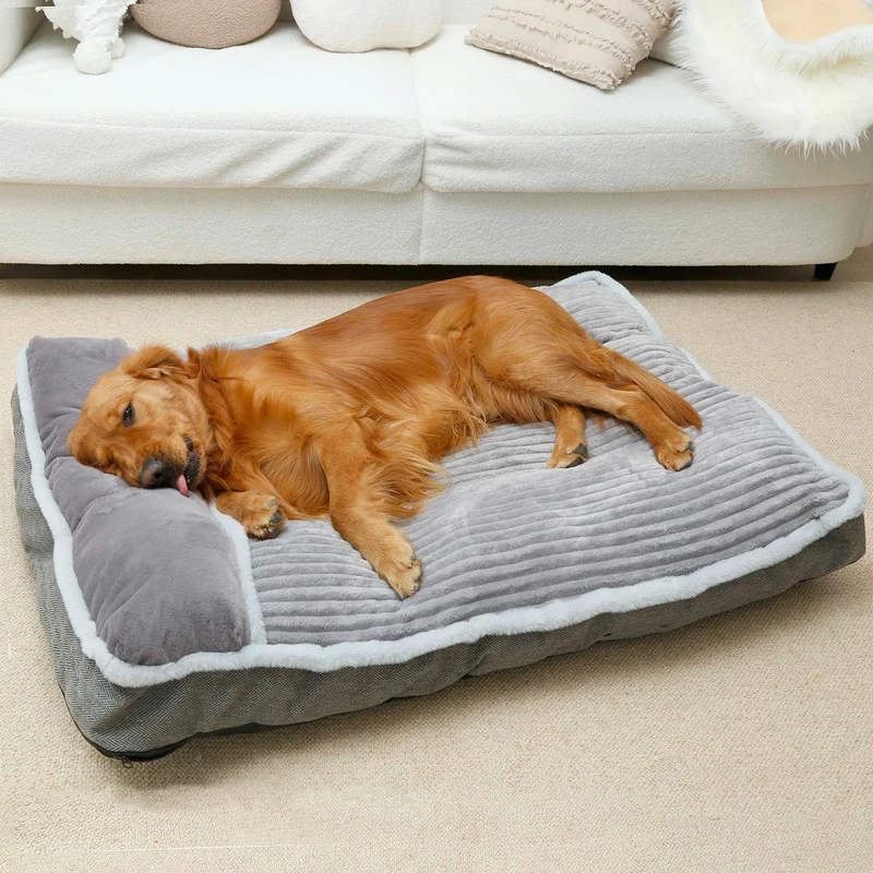 WINDRACING Dog Bed for Large Dogs, Dog Mattress with Pillow for Crate Kennel, Sofa pet Bed, Super Soft pet Bed for Medium, Jumbo, Small Dogs Breeds (Grey, XX-Large:(46"x30"x4"))