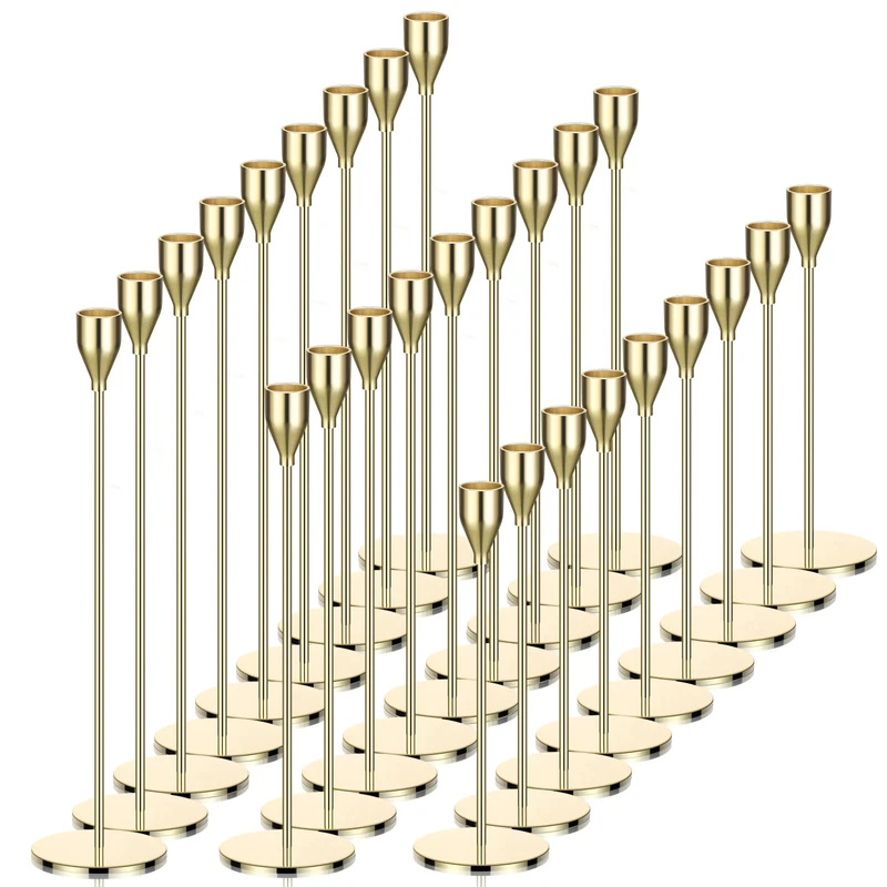27 Pack Candles Holder, 9 Sets Taper Candlestick Holders Fit 0.75 Inch Thick Pillar Candles, Long Candle Sticks Holder Centerpiece Decor for Home, Wedding, Dinning, Party, Anniversary (Gold)