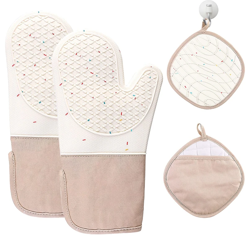 ZFITEI Oven Gloves Heat Resistant, Silicone with Cotton Double Oven Mitts,BBQ Gloves, Non-Slip Surface for Cooking Baking Grilling Barbecue Microwave Gauntlet - Image 1
