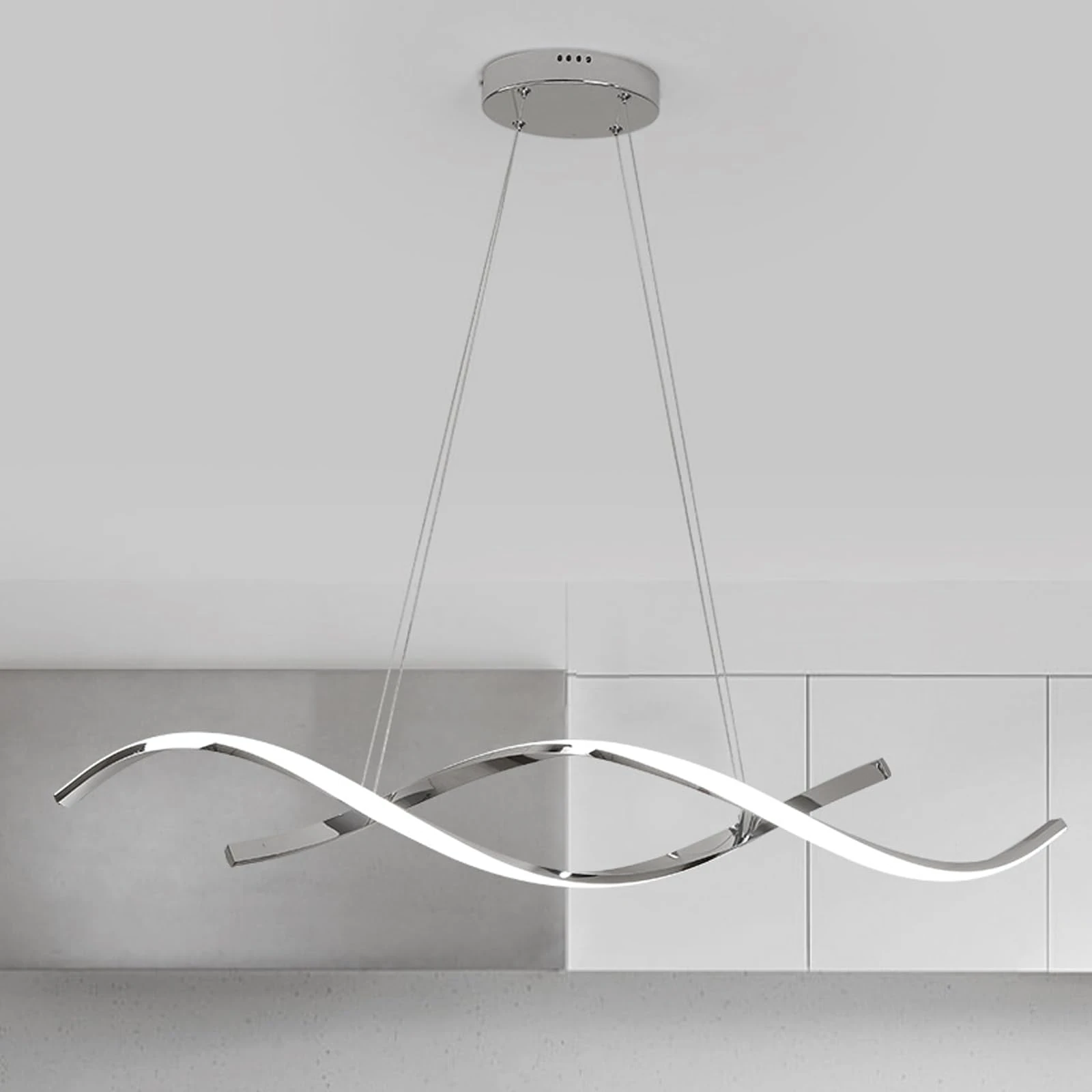 TONGCIYU Dining Room Light fixtures Over Table,Dimmable Chandeliers for Dining Room,L35.4in Chrome Chandelier,Height Adjustable Pendant Lights Kitchen Island 21W(Chrome Plated)