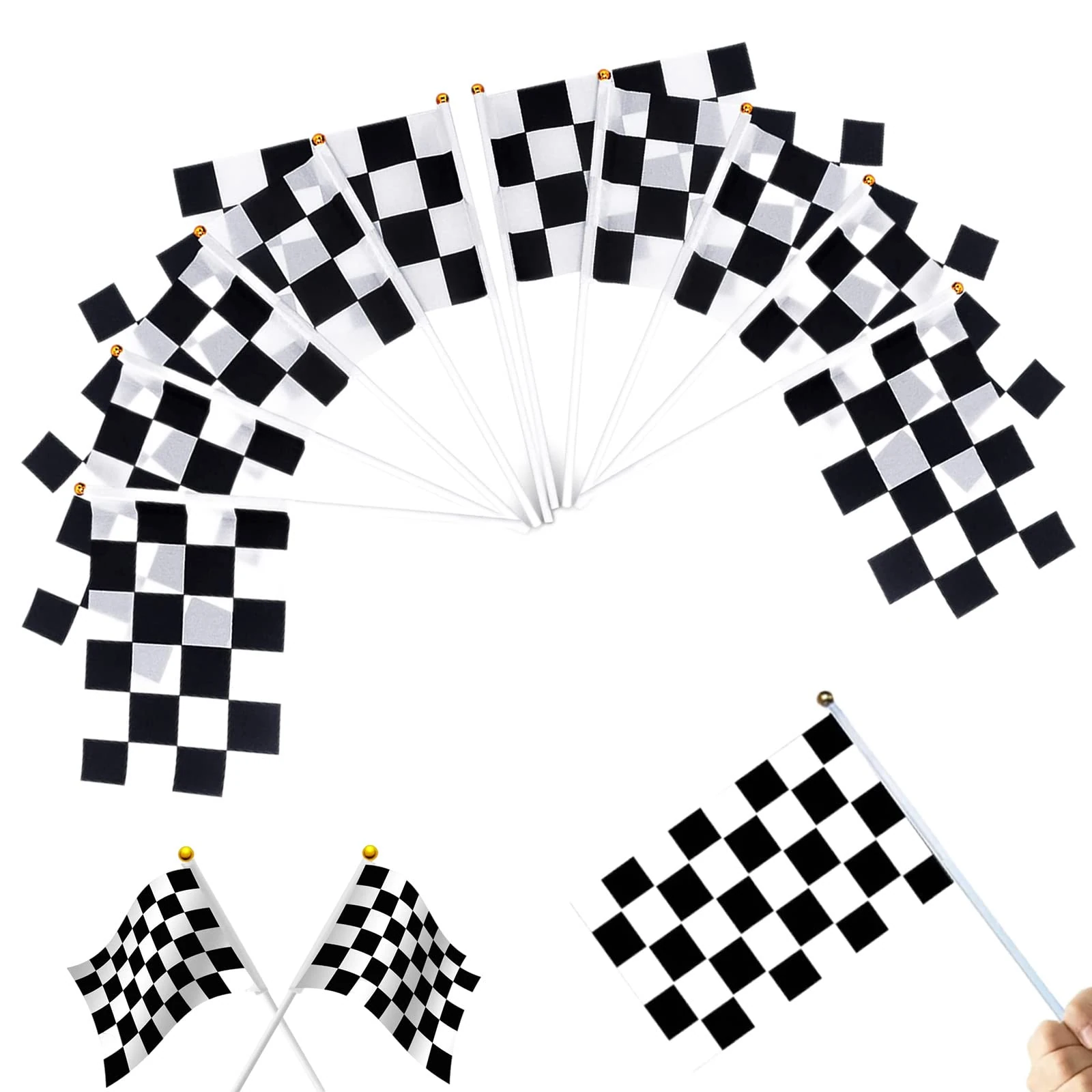 25Pcs Black and White Flag,Racing Checkered Hand Flags,Car Hand Waving Flag for Pub Club School Festival Business Party Sport Events Decoration,14 * 21cm