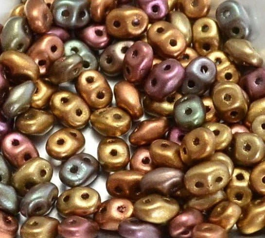 280+pcs (25g) of Matubo SuperDuo 2-Hole Pressed Glass Beads, 2.5 x 5 mm, Gold Purple Iris