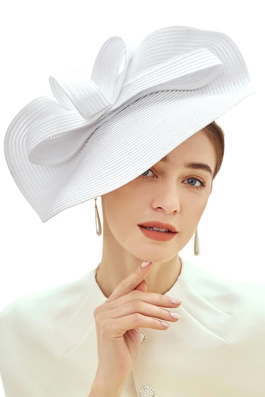 BABEYOND Tea Party Fascinator Kentucky Hat Women’s Fascinator Derby Straw Pillbox Hat for Cocktail Wedding, White, One Size
