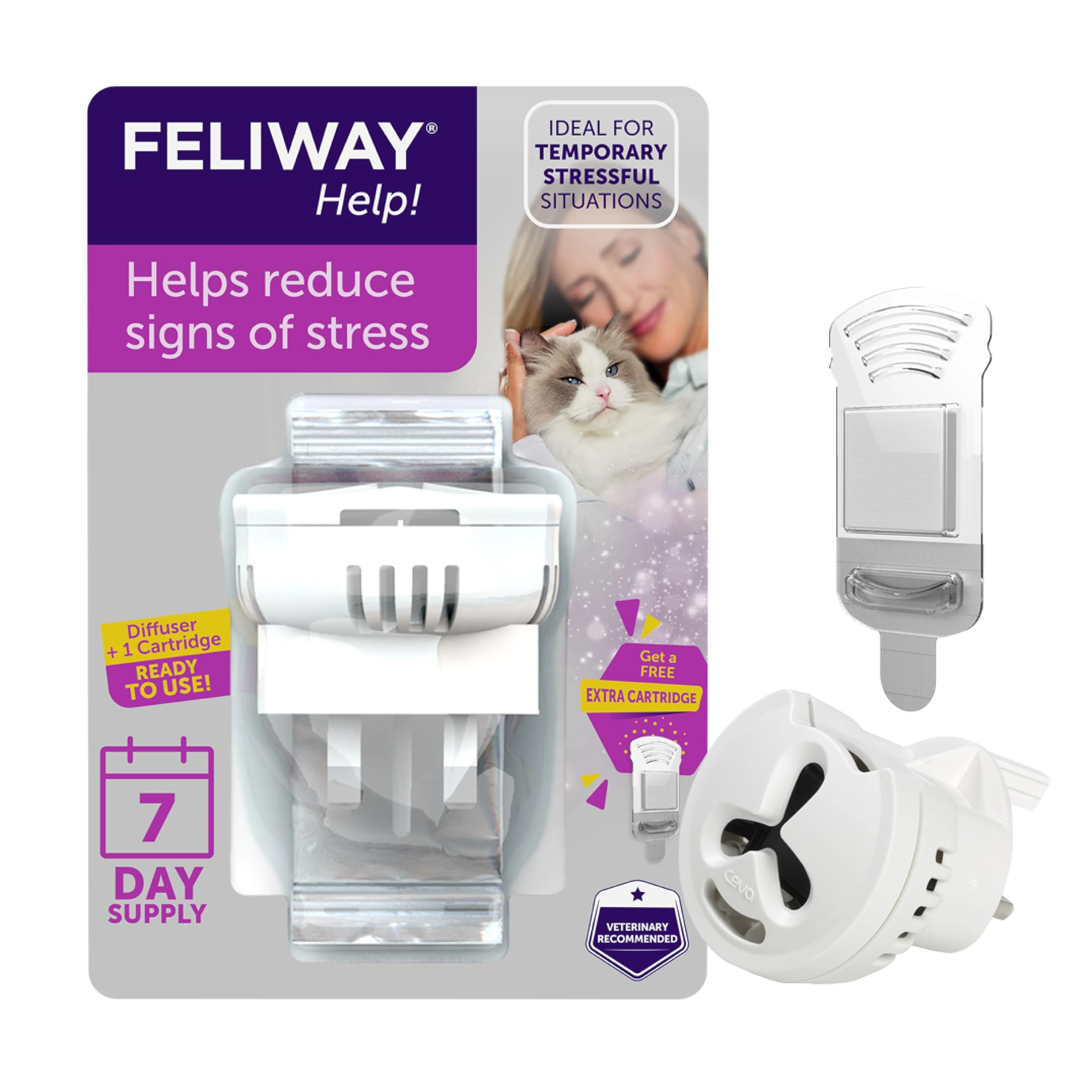 FELIWAY Help! 7 Day Cat Calming Odourless Plug In Pheromone Diffuser Starter Kit - Helps Calm your Cat Every Day or During Stressful Events, Veterinary Recommended, Drug-free, Clinically Proven