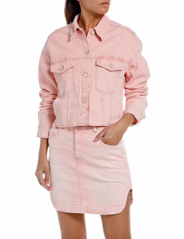 REPLAY Adult W7794 Natural Dyed Comfort Denim Jacket, Blush Pink 166, L