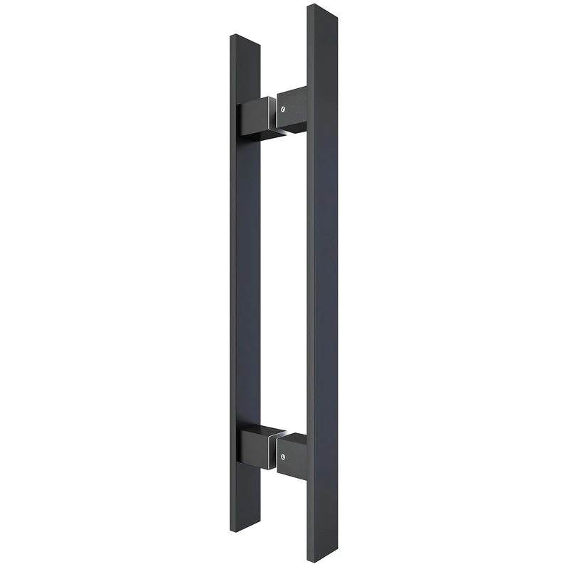 BARNSMITH 18" Barn Door Push Pull Handle,Glass Door Handle,Heavy Duty Grade-304 Stainless Steel Square Commercial Door Handle,Entrance Entry Front Door Handle Office Wood Garage Handle Pull Set,Black