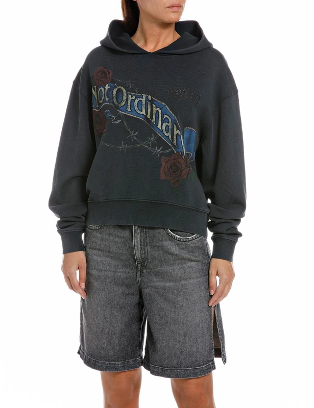 REPLAY Women's Hoodie with Hood, 099 Blackboard, XS