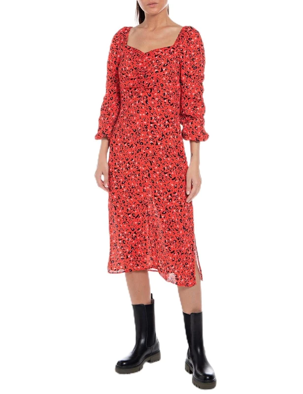 REPLAY Women's W9024 Dress, 010 Red/Pink/Black, XL