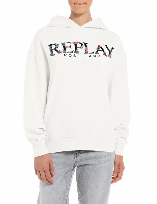 REPLAY Women's W3704c Hooded Sweatshirt, 707 Cream, XS - Image 1