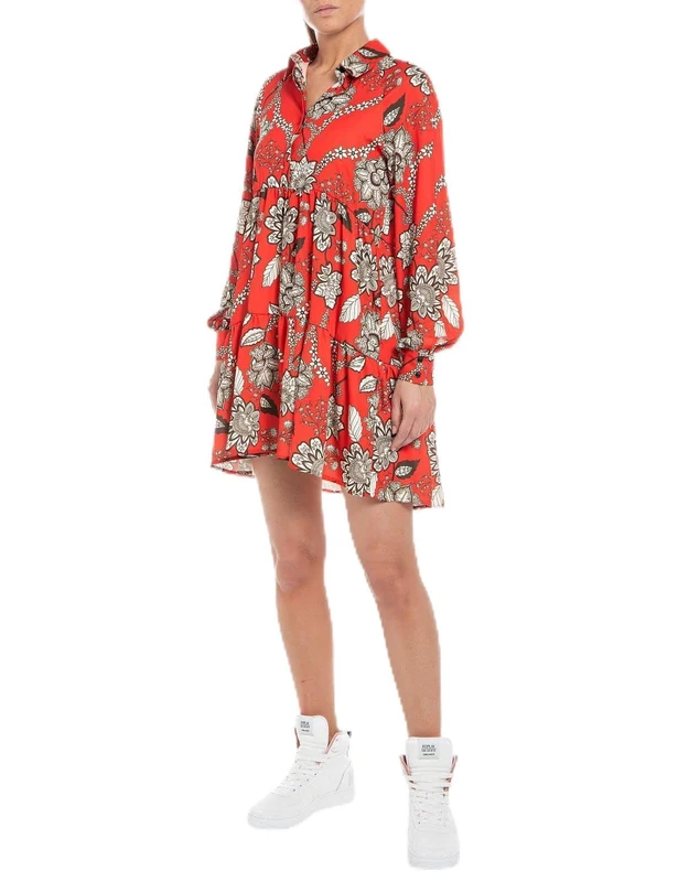 REPLAY Women's W9034 Dress, 010 Red/Sand/Black, XS
