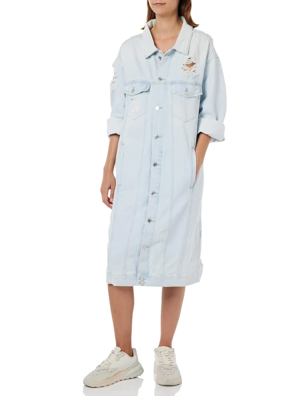 REPLAY Women's W7799 Denim Jacket, 011 Superlight Blue, XL