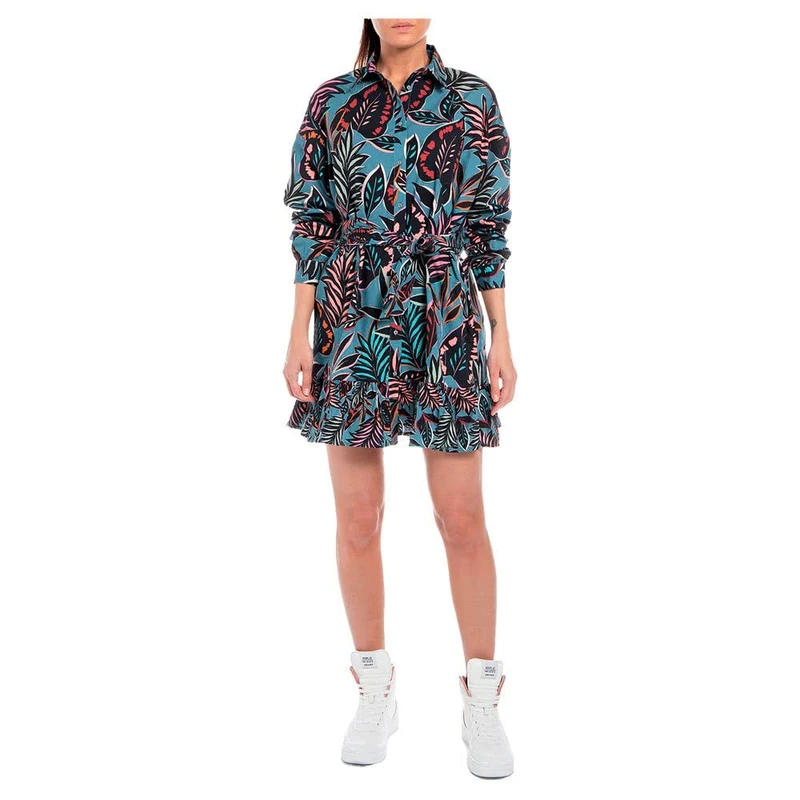 REPLAY Women's W9027 Dress, 010 Avio/Multicolour, XL