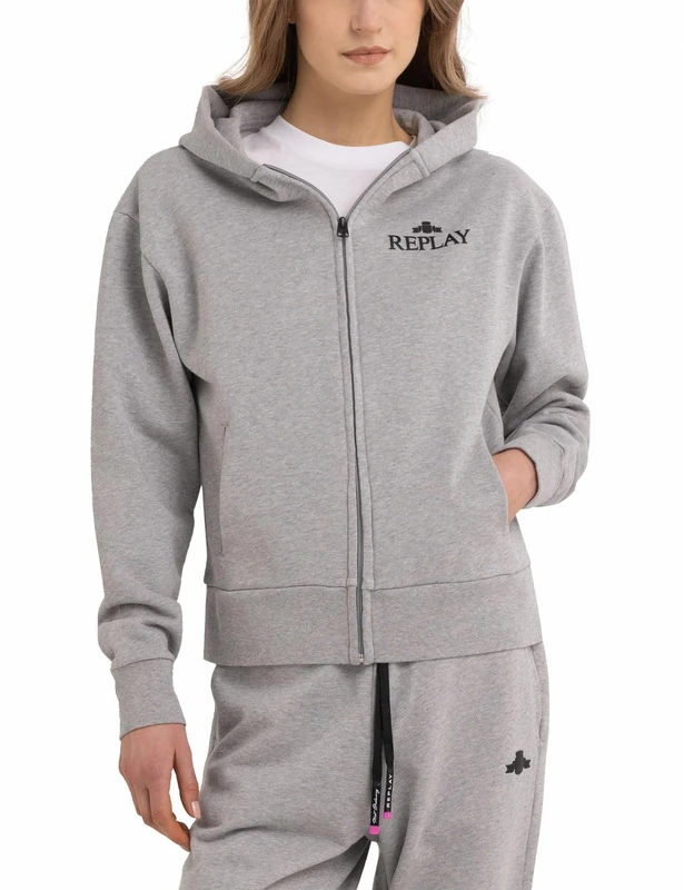 REPLAY Adult W3712A Pure Logo Hooded Sweatshirt, Melange Grey M08, M