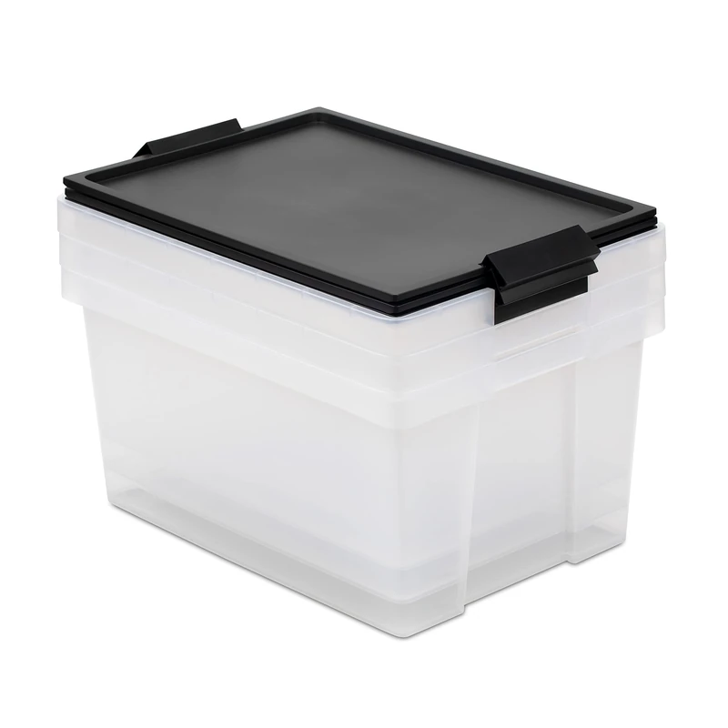 TATAY Set of 3 Storage Boxes with Lid, 35 L Capacity, with Handles, Lid 100% recycled materials, BPA Free, Black. Measures 37 x 51 x 26 cm