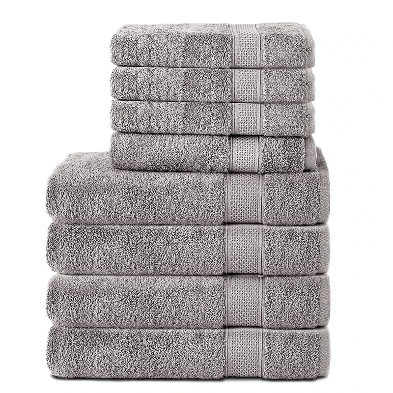 Komfortec Set of 8 Hand Towels 100% Cotton, 4 Bath Towels 70 x 140 cm and 4 Hand Towels 50 x 100 cm, Terry Clothing, Soft, Large, Silver