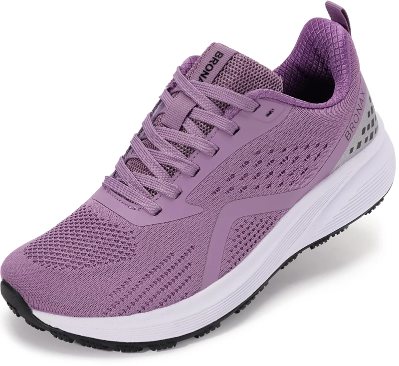 BRONAX Women's Wide Cushioned Supportive Road Running Shoes | Wide Toe Box Athletic Tennis Sneakers | Rubber Outsole, Purple, 8 Wide